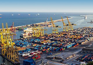 Panoramic view of the port in Barcelona in a summer day.